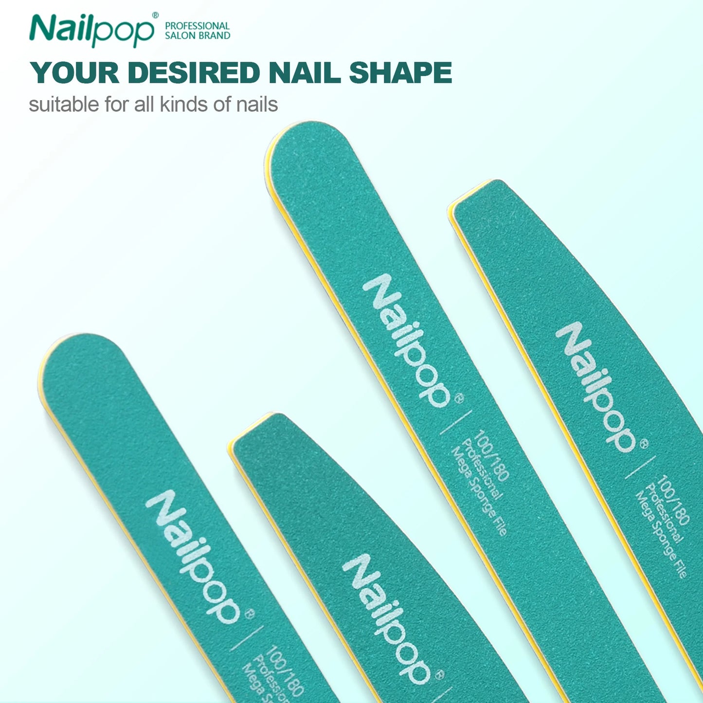 Nailpop Professional Nail Buffers 10Pcs Double-Sided 100/180 Grit Green Perfect for Nail Shaping and Preparation in Salon Home