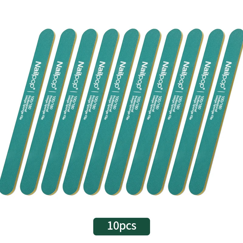Nailpop Professional Nail Buffers 10Pcs Double-Sided 100/180 Grit Green Perfect for Nail Shaping and Preparation in Salon Home