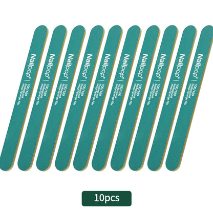 Nailpop Professional Nail Buffers 10Pcs Double-Sided 100/180 Grit Green Perfect for Nail Shaping and Preparation in Salon Home