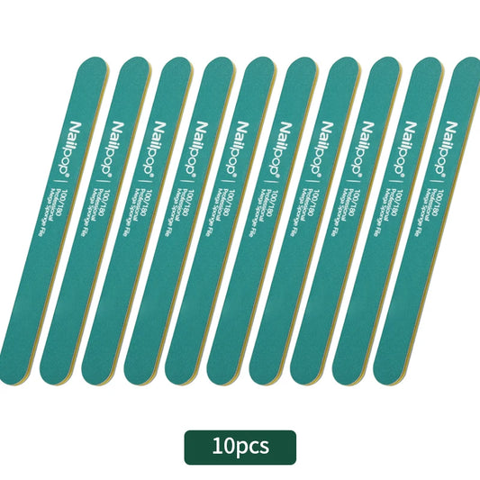 Nailpop Professional Nail Buffers 10Pcs Double-Sided 100/180 Grit Green Perfect for Nail Shaping and Preparation in Salon Home