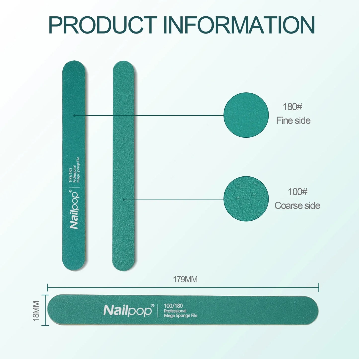 Nailpop Professional Nail Buffers 10Pcs Double-Sided 100/180 Grit Green Perfect for Nail Shaping and Preparation in Salon Home