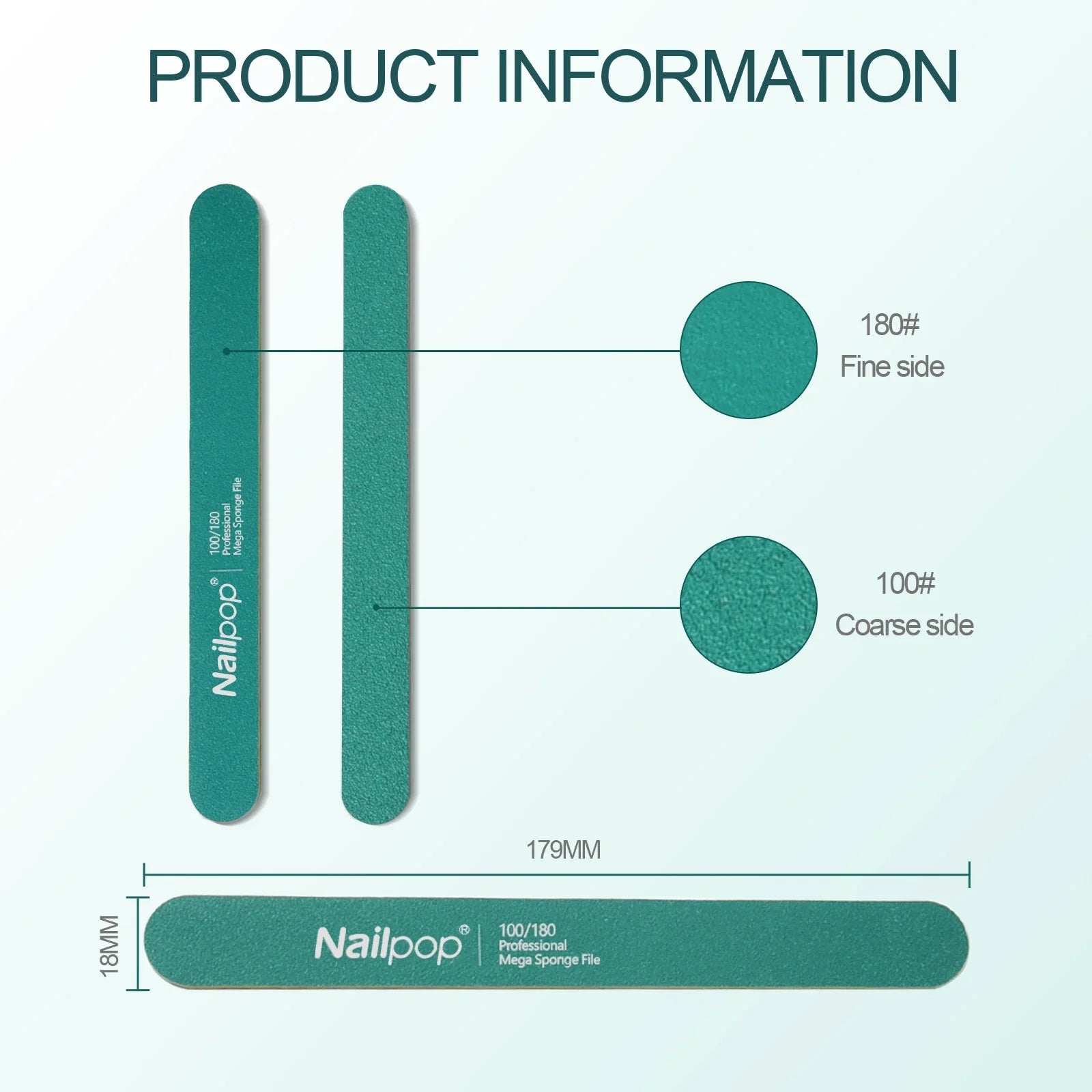 Nailpop Professional Nail Buffers 10Pcs Double-Sided 100/180 Grit Green Perfect for Nail Shaping and Preparation in Salon Home