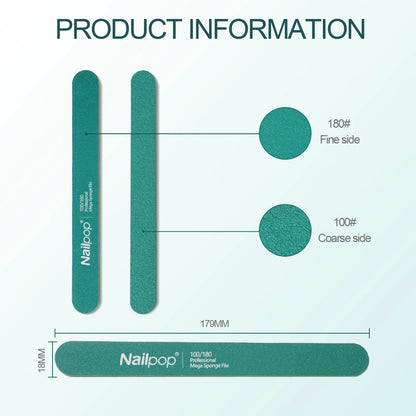 Nailpop Professional Nail Buffers 10Pcs Double-Sided 100/180 Grit Green Perfect for Nail Shaping and Preparation in Salon Home