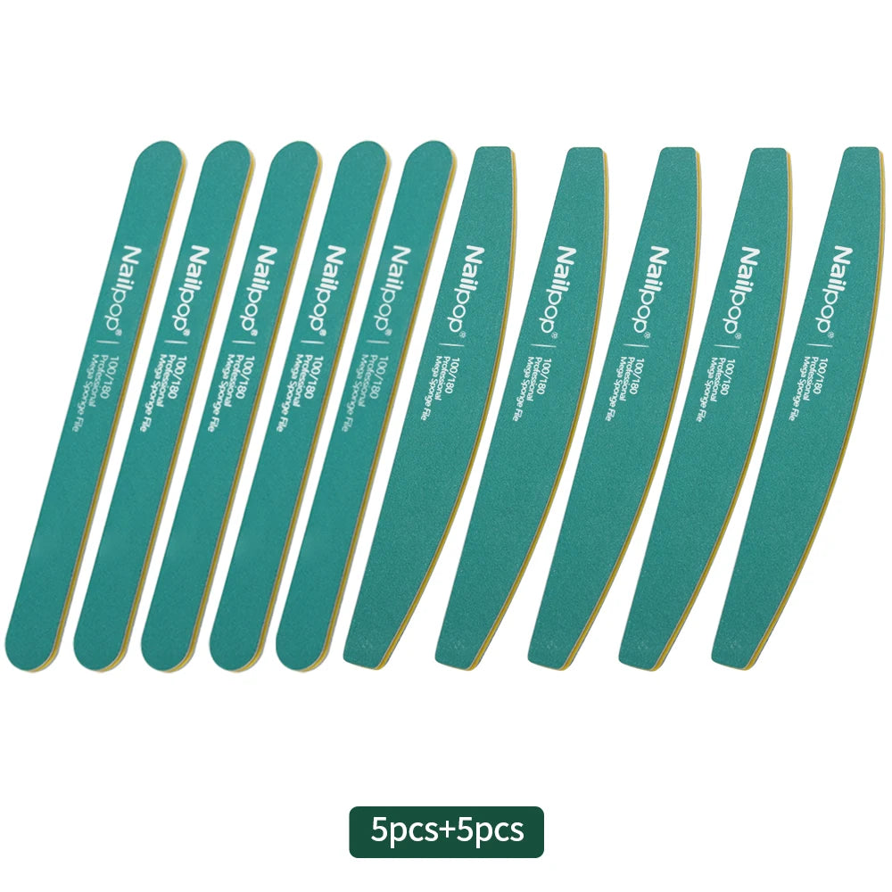 Nailpop Professional Nail Buffers 10Pcs Double-Sided 100/180 Grit Green Perfect for Nail Shaping and Preparation in Salon Home