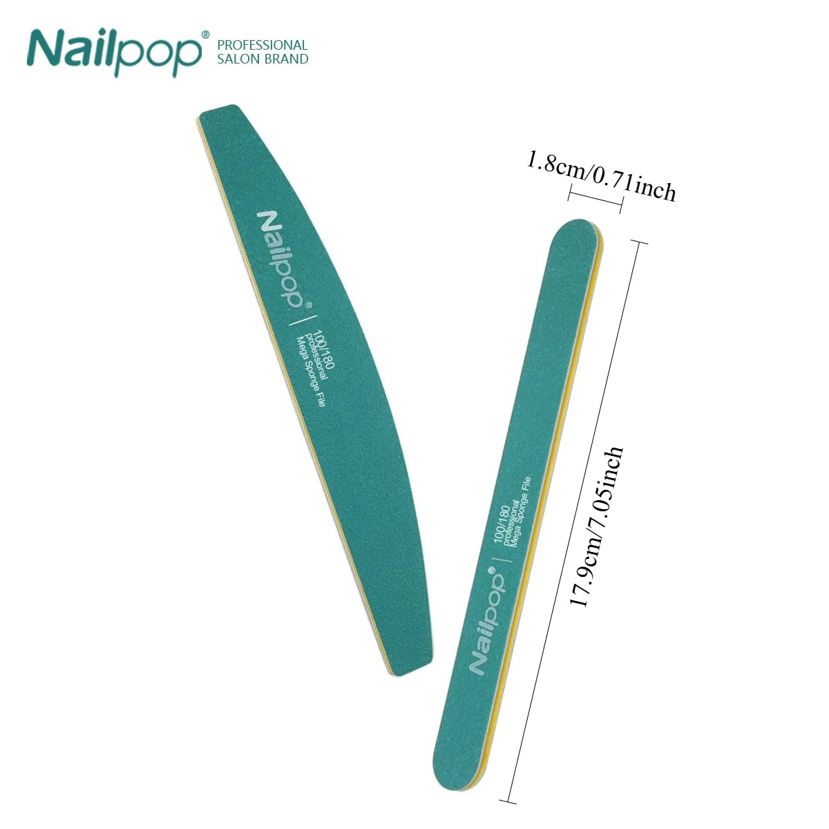 Nailpop Professional Nail Buffers 10Pcs Double-Sided 100/180 Grit Green Perfect for Nail Shaping and Preparation in Salon Home