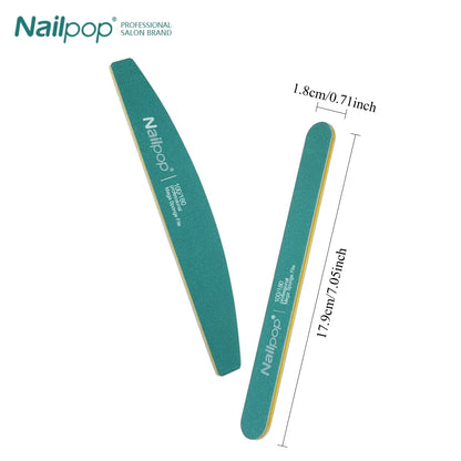 Nailpop Professional Nail Buffers 10Pcs Double-Sided 100/180 Grit Green Perfect for Nail Shaping and Preparation in Salon Home